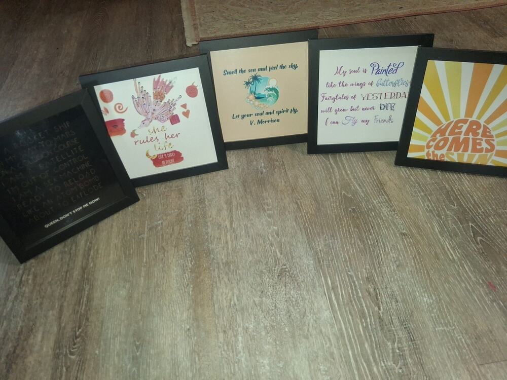 Set of 5 Square Black Framed Wall Art Prints - Music Lyrics & Quotes